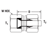 37° Flare (AN) to CPI™ A-LOK® for fractional tube - dimensions