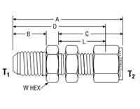 37° Flare Bulkhead Connector for fractional tube - dimensions