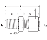 37° Flare Connector for fractional tube - dimensions