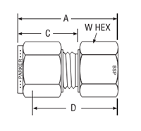 BSP Taper Female Connector for metric tube - dimensions