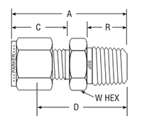 BSP Taper Male Connector for fractional tube - dimensions