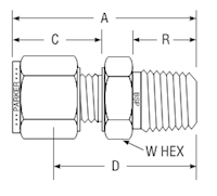 BSP Taper Male Connector for metric tube - dimensions