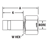 BSPP Female Adapter for fractional tube - dimensions