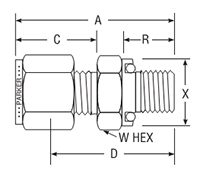 BSPP Male Connector with ED Seal for metric tube - dimensions