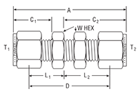 Bulkhead Union for fractional tube - dimensions