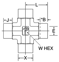 Cross, Tube Socket End - All 4 Ports - dimensions