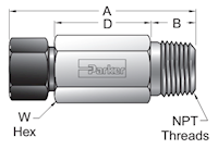 FBMP7 MPI™ to Male NPT Connector - dimensions