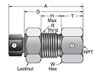 GH2BMP7 MPI™ Bulkhead to Female NPT Connector - dimensions