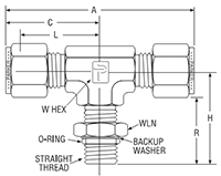 Male Branch Tee SAE Straight Thread for fractional tube - dimensions