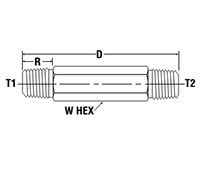 Male Hex Long Nipple MHLN - dimensions