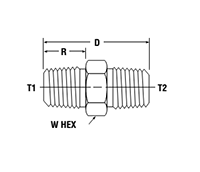 Male Hex Nipple MHN - dimensions