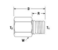 Male SAE Straight Thread to Female NPT Thread GOA - dimensions