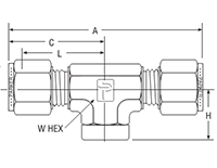 NPT Female Branch Tee for metric tube - dimensions