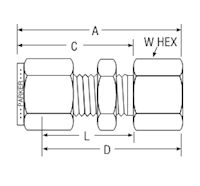 NPT Female Bulkhead Connector for fractional tube - dimensions