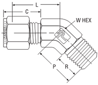 NPT Male 45° Elbow for fractional tube - dimensions