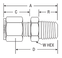 NPT Male Connector for fractional tube - dimensions