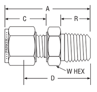 NPT Male Connector for metric tube - dimensions