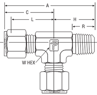 NPT Male Run Tee for fractional tube - dimensions