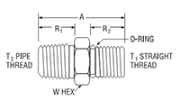 NPT Thread to SAE Straight Thread Adapter for fractional tube – dimensions