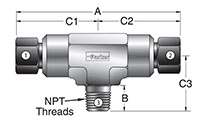 SBMP7 MPI™ to Male Branch NPT Tee - dimensions