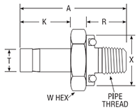 Tube End to O-Ring Pipe Thread for fractional tube - dimensions