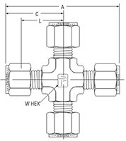 Union Cross for fractional tube - dimensions