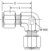 Union Elbow for metric tube - dimensions