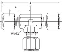 Union Tee for metric tube - dimensions