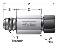 XHBMP7 37° Flare to MPI™ Connector - dimensions