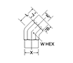 45° Elbow, Tube Socket End - Both Ports - dimensions