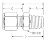 BSP Taper Male Connector for metric tube - dimensions