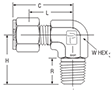 BSP Taper Male Elbow for fractional tube - dimensions