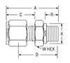 BSPP Male Connector for fractional tube - dimensions