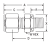 BSPP Male Connector with ED Seal for fractional tube - dimensions