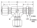 BSPP Male Run Tee (Positionable) for fractional tube - dimensions