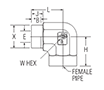 Female Elbow, Tube Socket End - Female Pipe End - dimensions