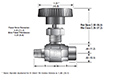 In-Line V6 Series Needle Valves - dimensions