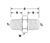 Male Hex Nipple NPT to BSP Taper - dimensions