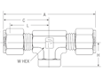 NPT Female Branch Tee for fractional tube - dimensions