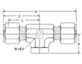 NPT Female Branch Tee for metric tube - dimensions