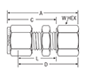 NPT Female Bulkhead Connector for metric tube - dimensions