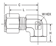 NPT Female Elbow for fractional tube - dimensions