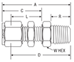 NPT Male Bulkhead Connector for metric tube - dimensions