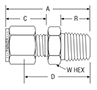 NPT Male Connector for fractional tube - dimensions