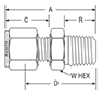 NPT Male Connector for metric tube - dimensions