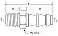 Push-Lok to Male Adapter for fractional tube - dimension