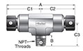 SBMP7 MPI™ to Male Branch NPT Tee - dimensions