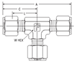 Union Tee for fractional tube - dimensions