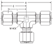 Union Tee for metric tube - dimensions